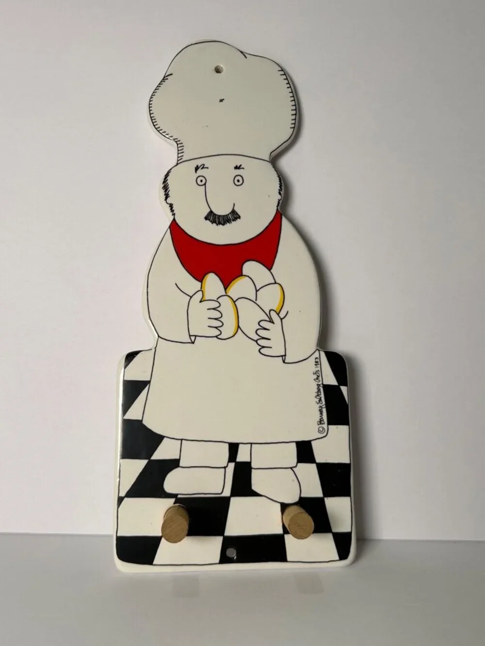 Vintage 1983 Barney Saltzberg Chefs Ceramic Wall Hook w/ Chef Bread Whimsical